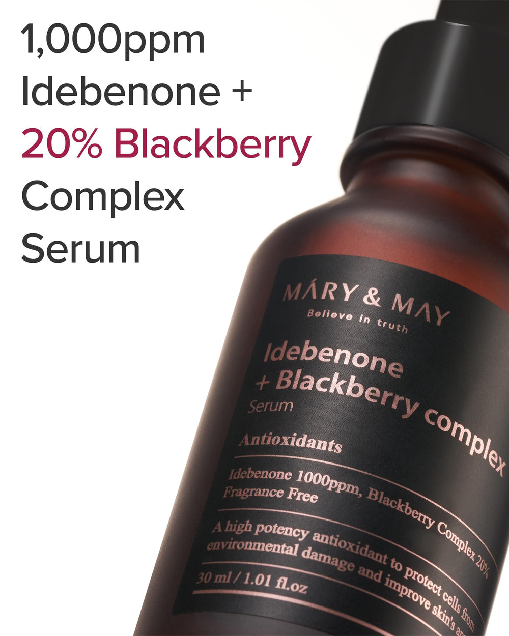 Mary&May Idebenone Blackberry Serum pump demonstrates quick, non-greasy application.