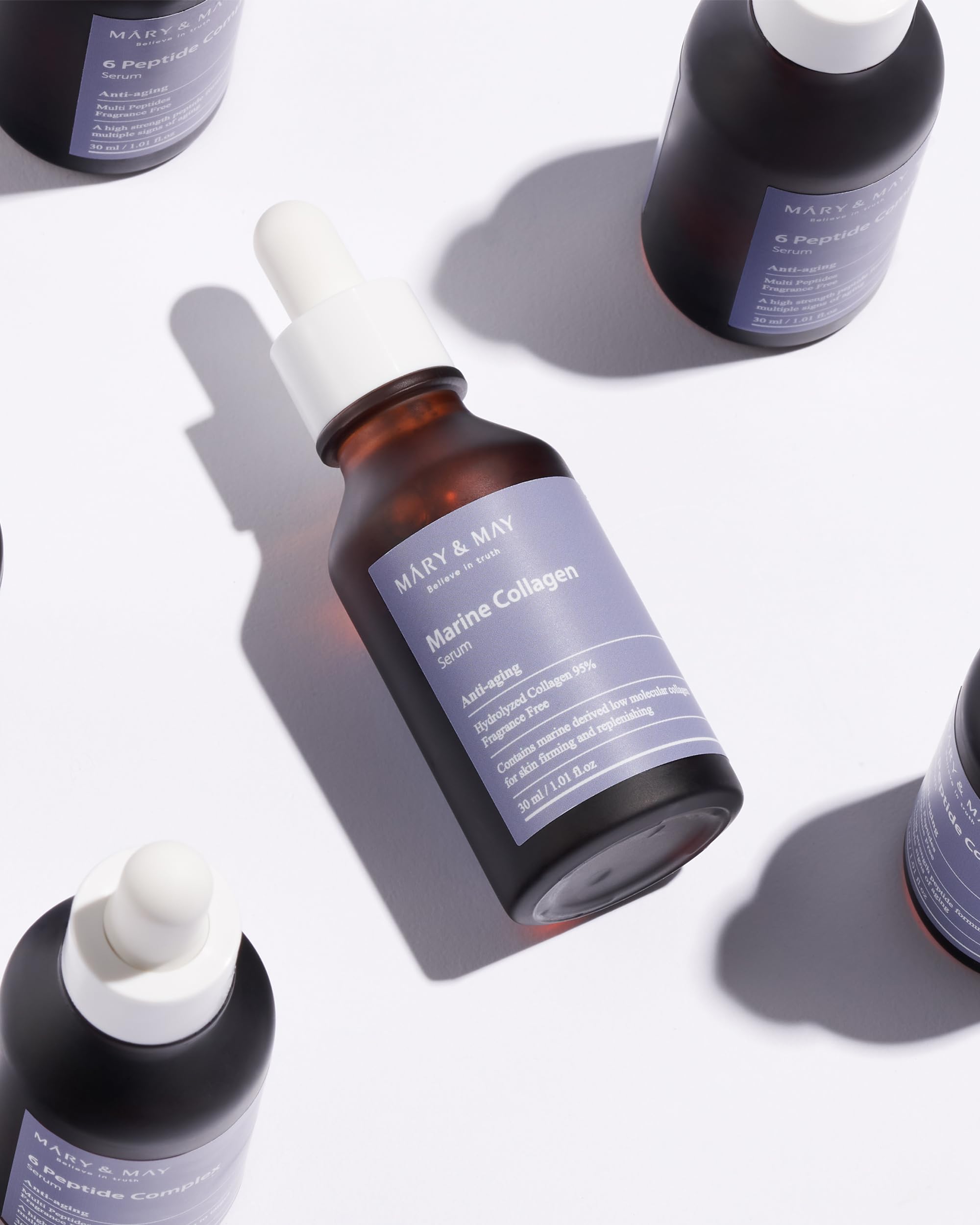 Scientific illustration highlights low molecular collagen with Mary&May branding