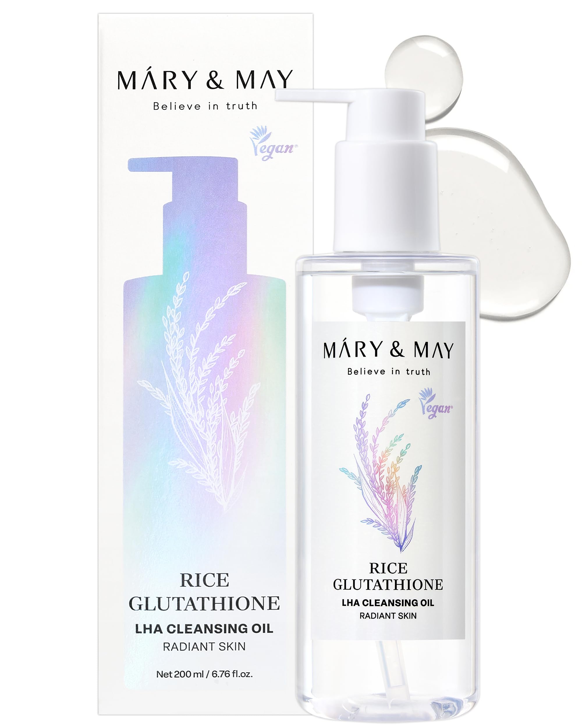 Mary&May rice cleansing oil bottle demonstrates gentle oil-to-milk cleansing