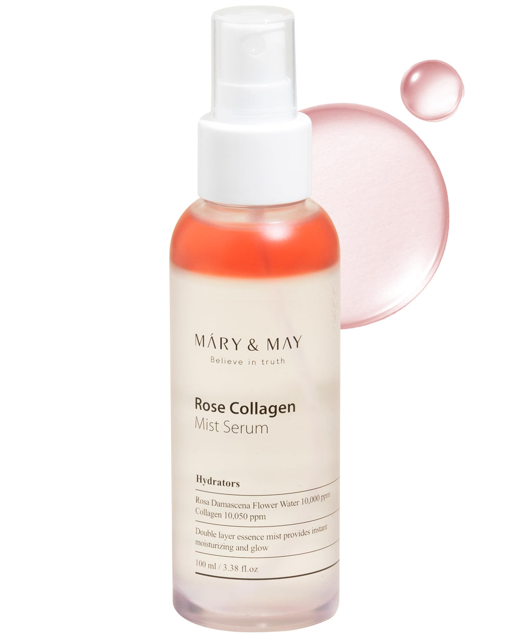 Mary&May Rose Collagen Mist Serum bottle front for instant hydration