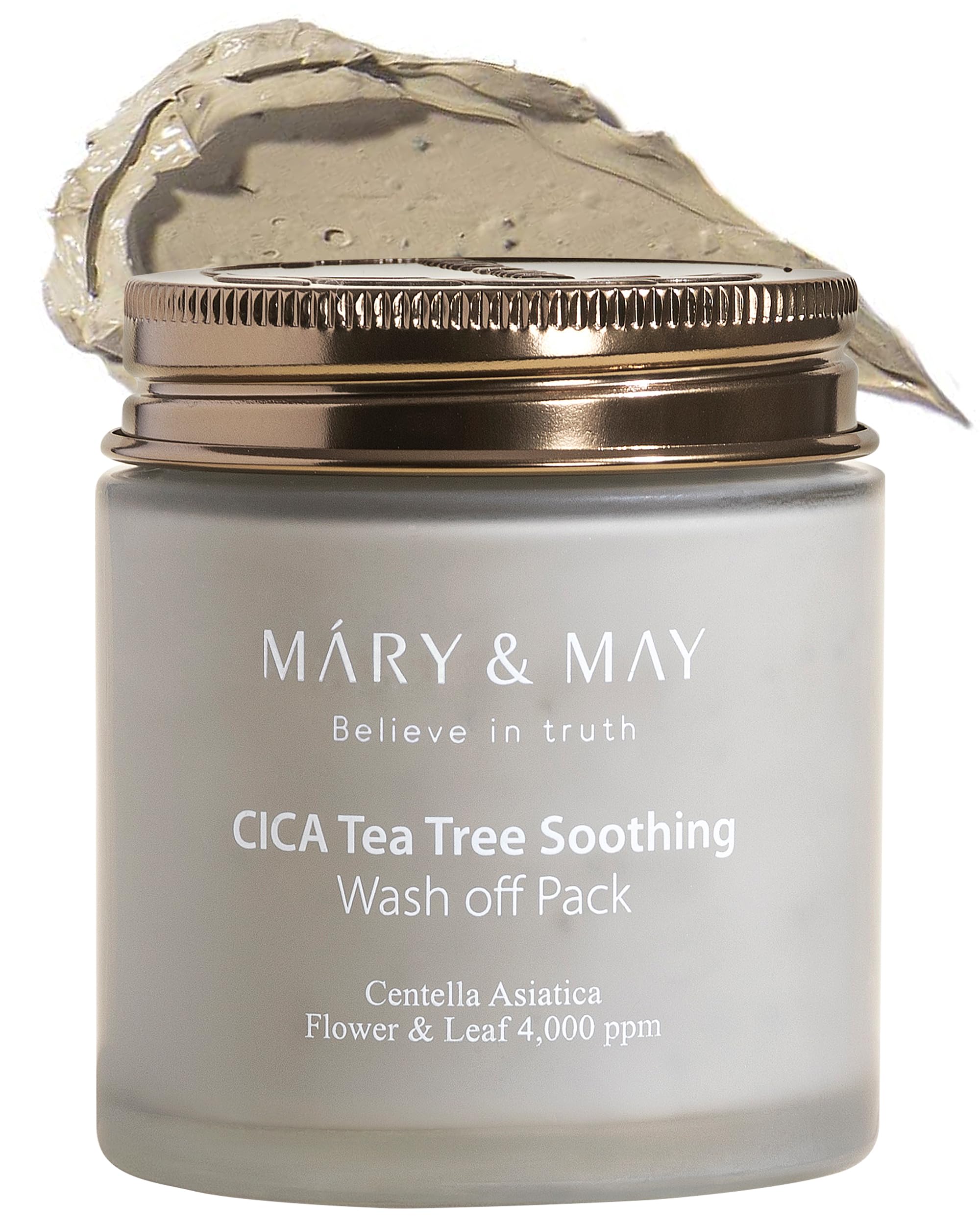 Mary&May vegan Cica Tea Tree wash-off pack bottle closeup for soothing cleansing