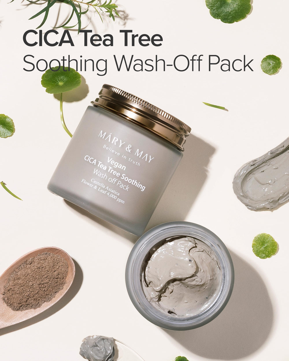 Mary&May vegan Cica Tea Tree wash-off pack creamy clay texture on skin