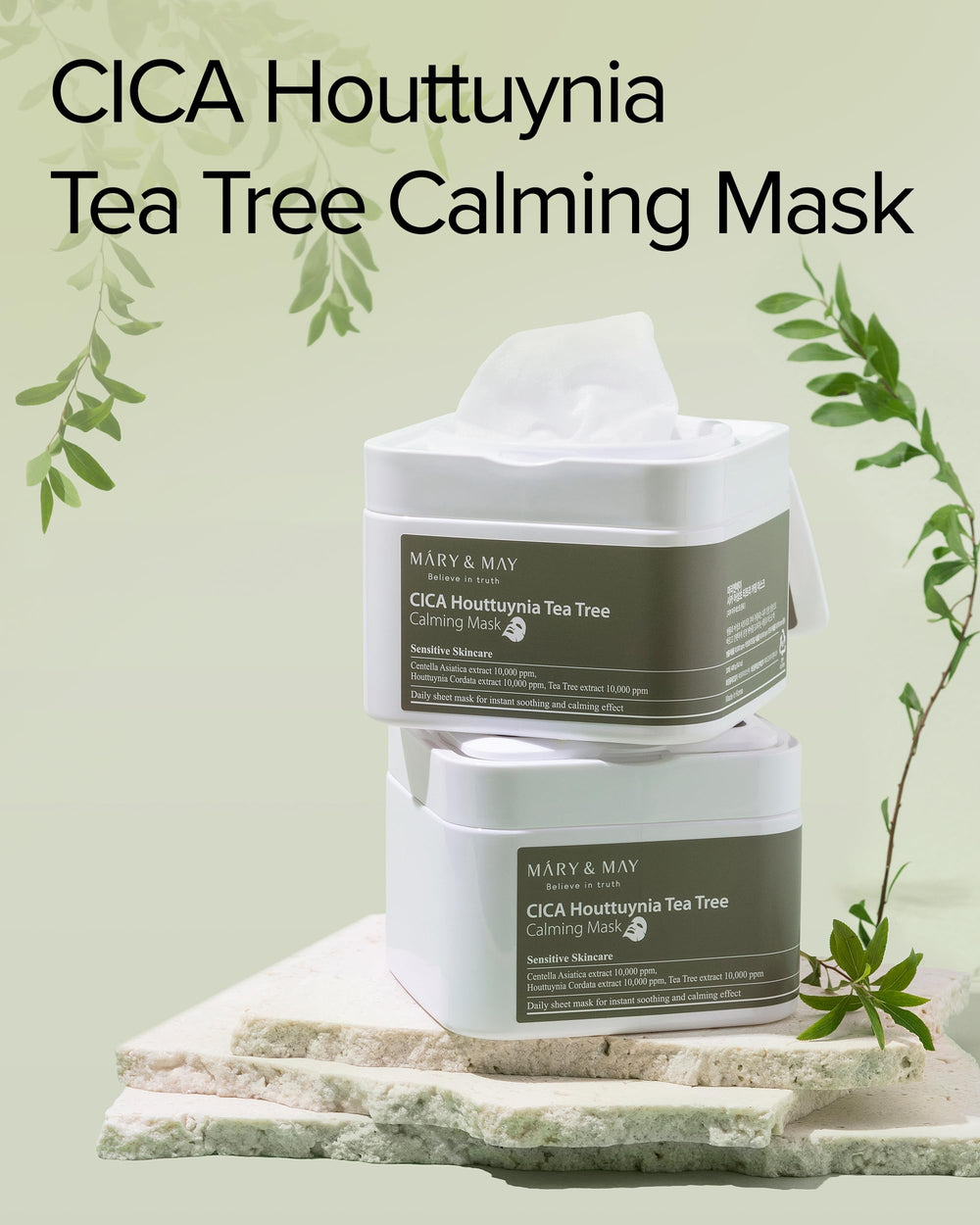 Sealed Mary&May CICA mask container keeps sheets fresh and sanitary