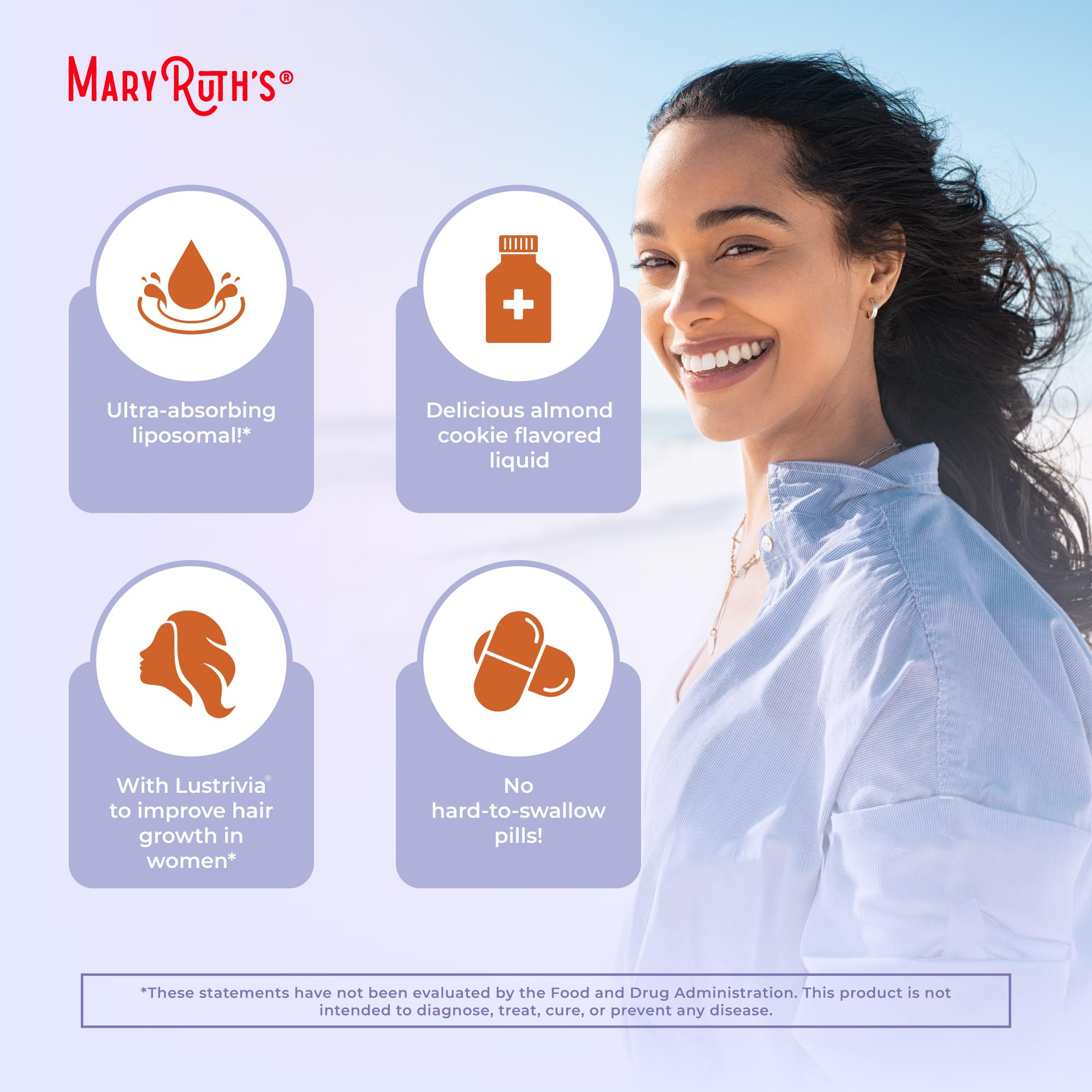 MaryRuth's Hair Growth Max Liposomal amber cap emphasizing premium packaging.
