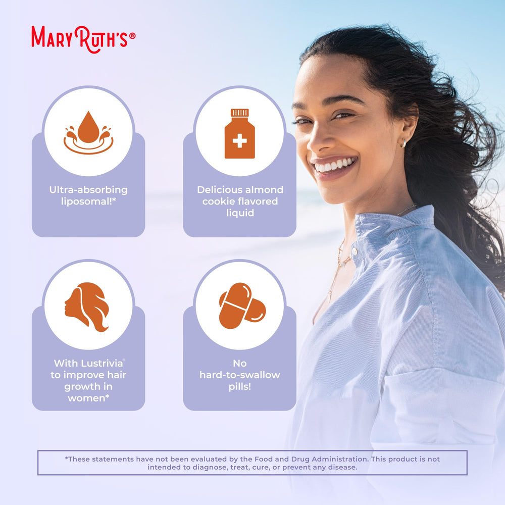 MaryRuth's Hair Growth Max Liposomal amber cap emphasizing premium packaging.