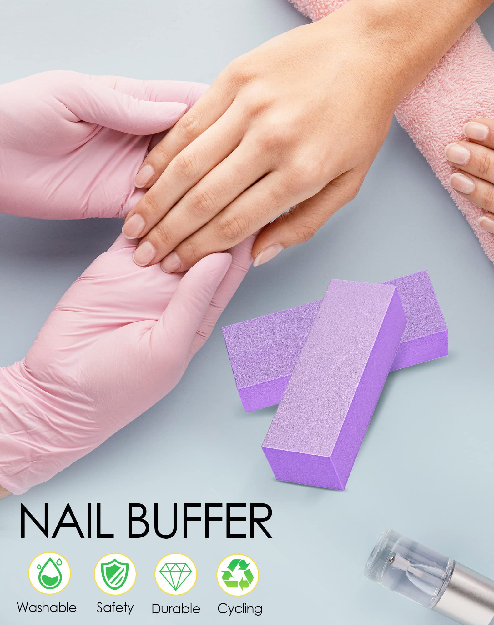 Maryton buffer block aids gel polish prep and acrylic surface buffing.