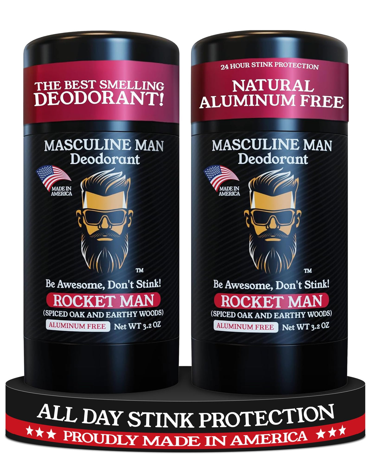 MASCULINE MAN Rocket Man deodorant stick in a 2-pack for travel.