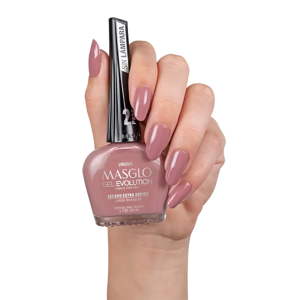 MASGLO Gel Evolution offers up to 12 days of chip-resistant wear with shine.