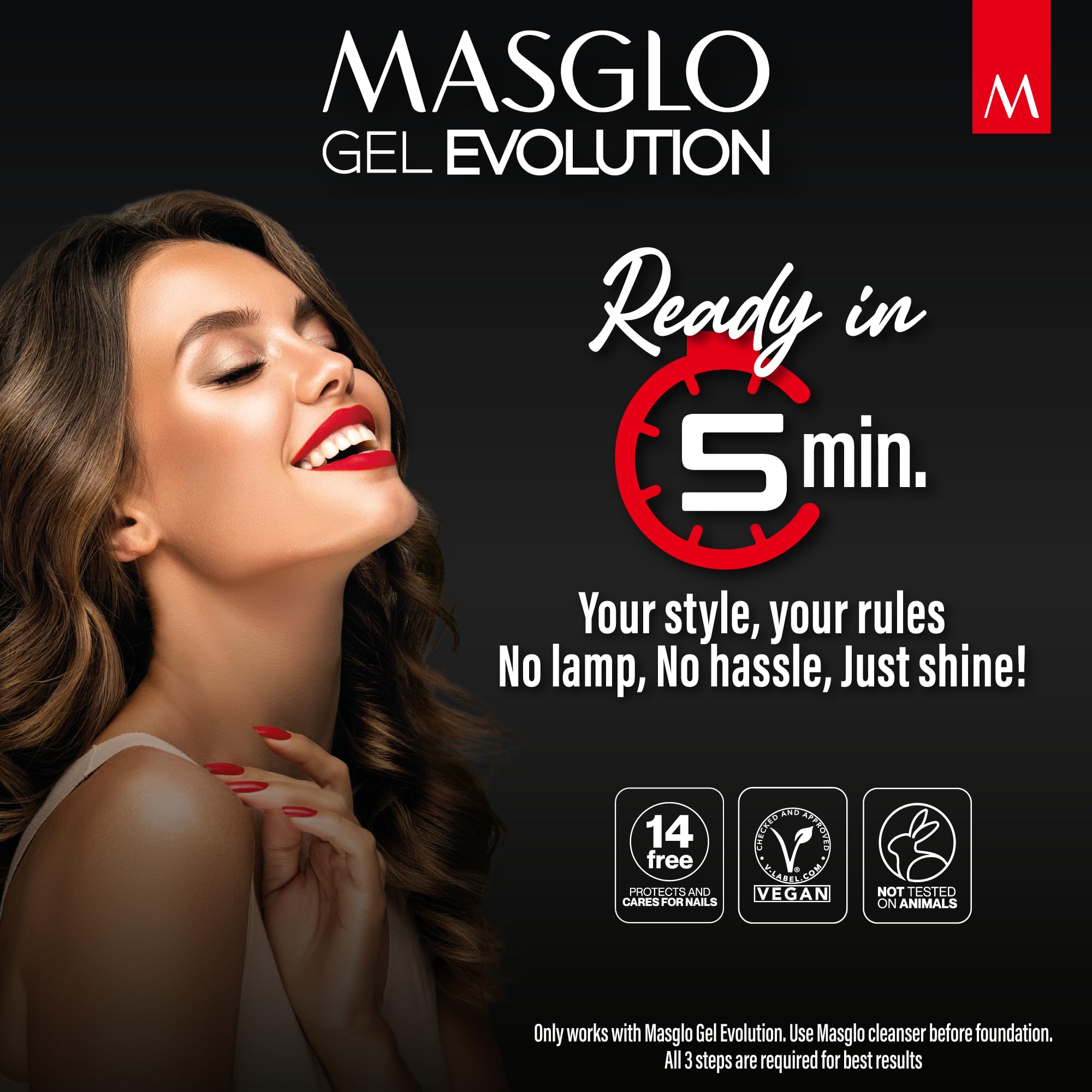 MASGLO Gel Evolution color step showcases vivid shade without lamp.