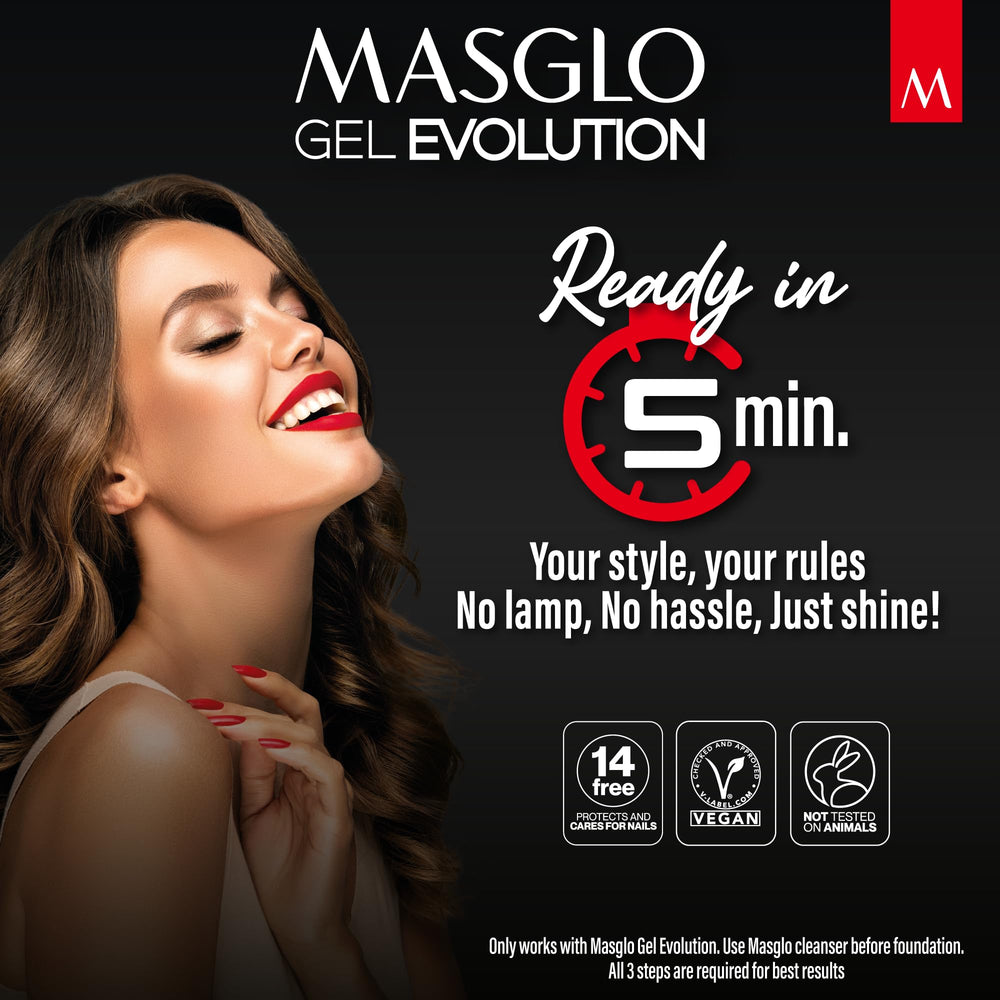 MASGLO Gel Evolution fast-drying formula highlights no-lamp convenience
