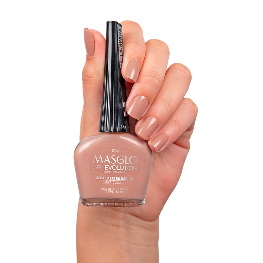 MASGLO Gel Evolution Radiante swatch for vibrant shade and durable wear.