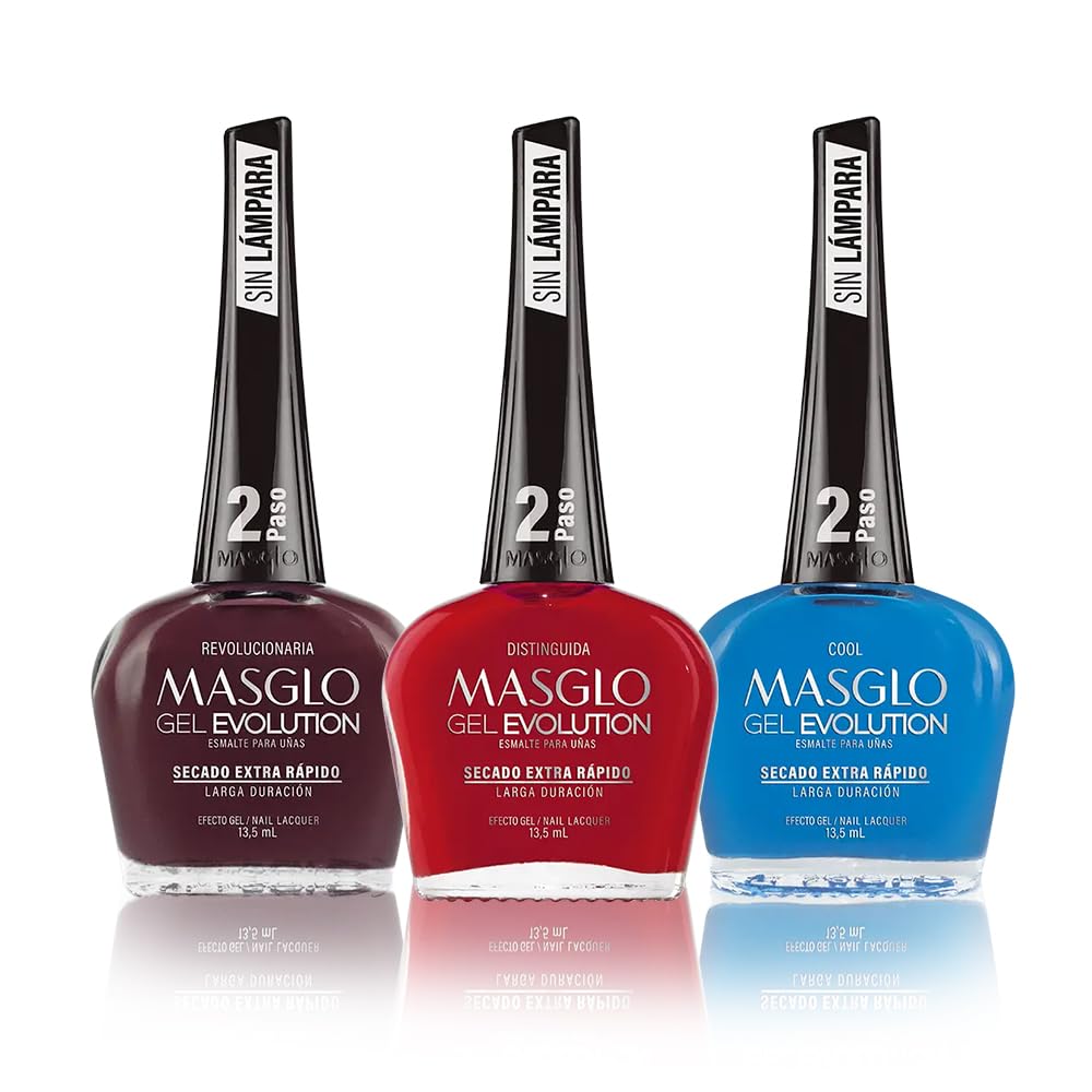 MASGLO Gel Evolution three-pack display showing vibrant shades and sleek packaging
