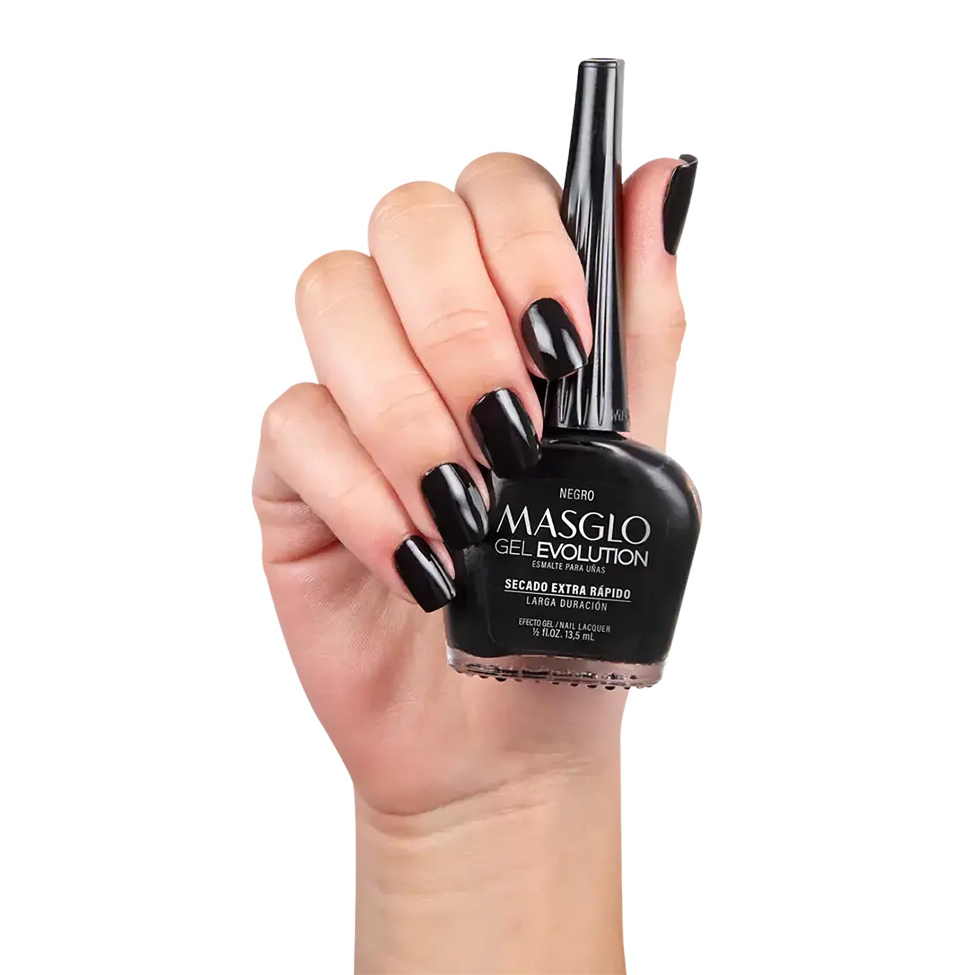 MASGLO Gel Evolution Negro bottle shows deep, rich color.