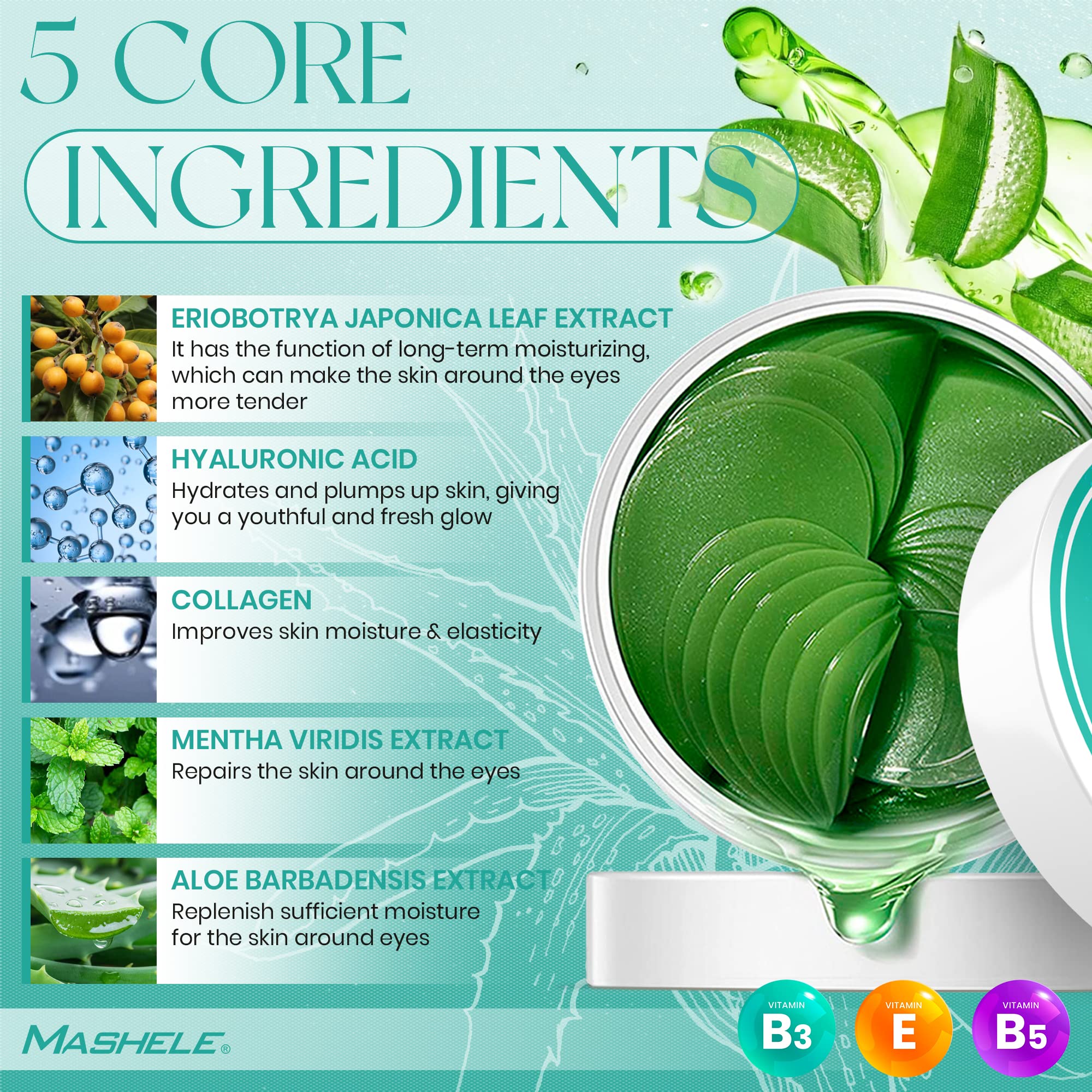 MASHELE 20-Minute Easy Use Under-Eye Patches for convenient daily care.