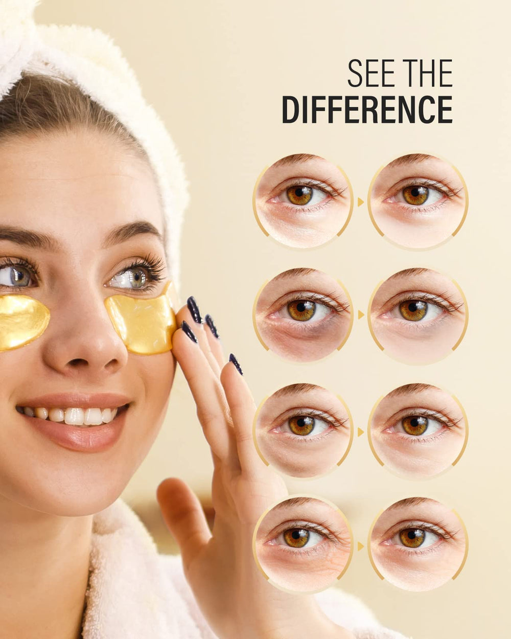 Maskiss 24k Gold Under Eye Patches after 20 minute treatment, ready to refresh.