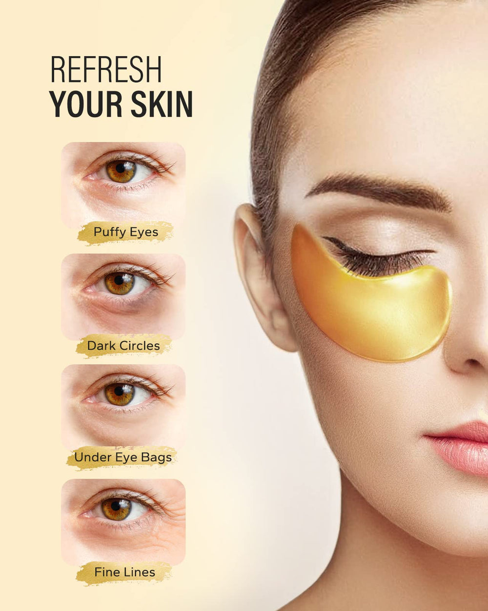 Maskiss 24k Gold Under Eye Patches ingredients close-up showing collagen and hyaluronic acid.