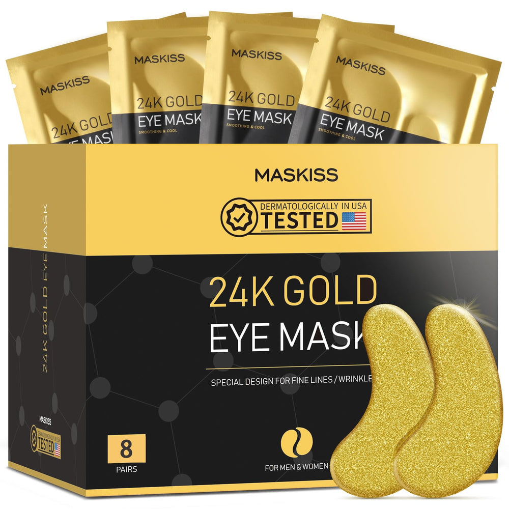 Maskiss 24k Gold Under Eye Patches front pack image for luxurious at home care.