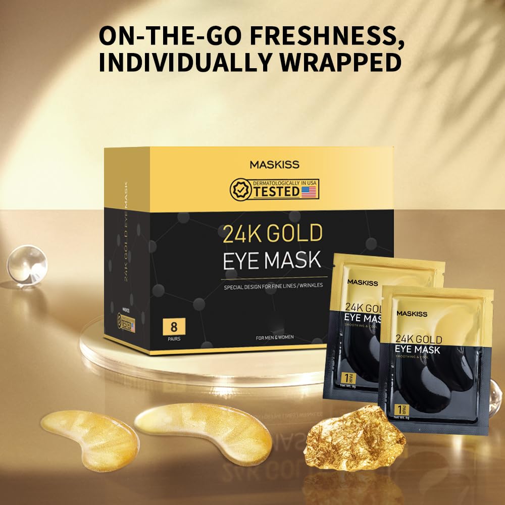 Maskiss 24k Gold Under Eye Patches packaged for home use.
