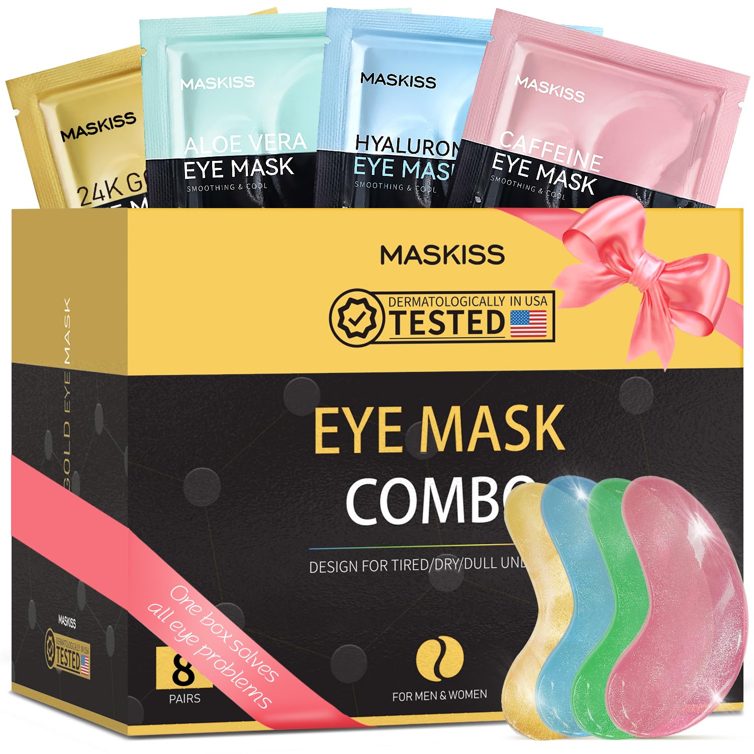 Maskiss 24K gold under-eye patches brighten and hydrate the delicate eye area.