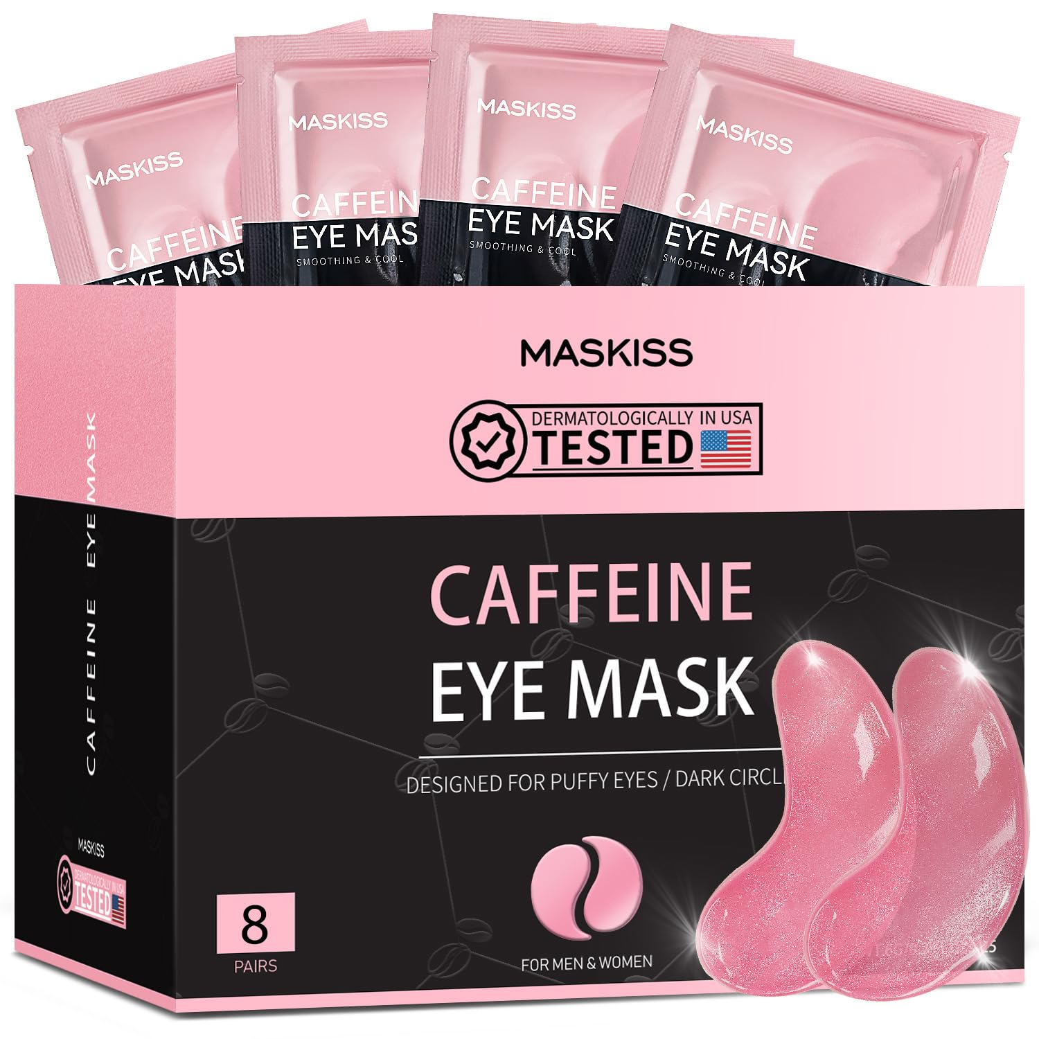 Maskiss under eye patches packaging, travel-friendly for on-the-go care.