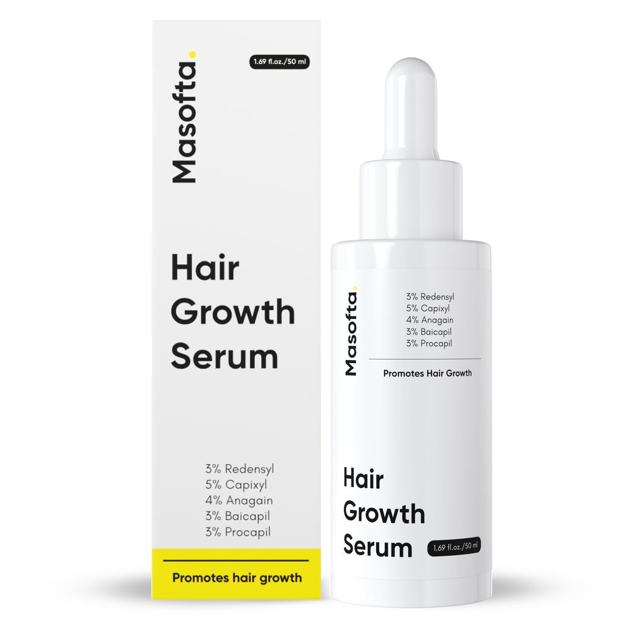Masofta Hair Growth Serum bottle close-up for scalp nourishment and care