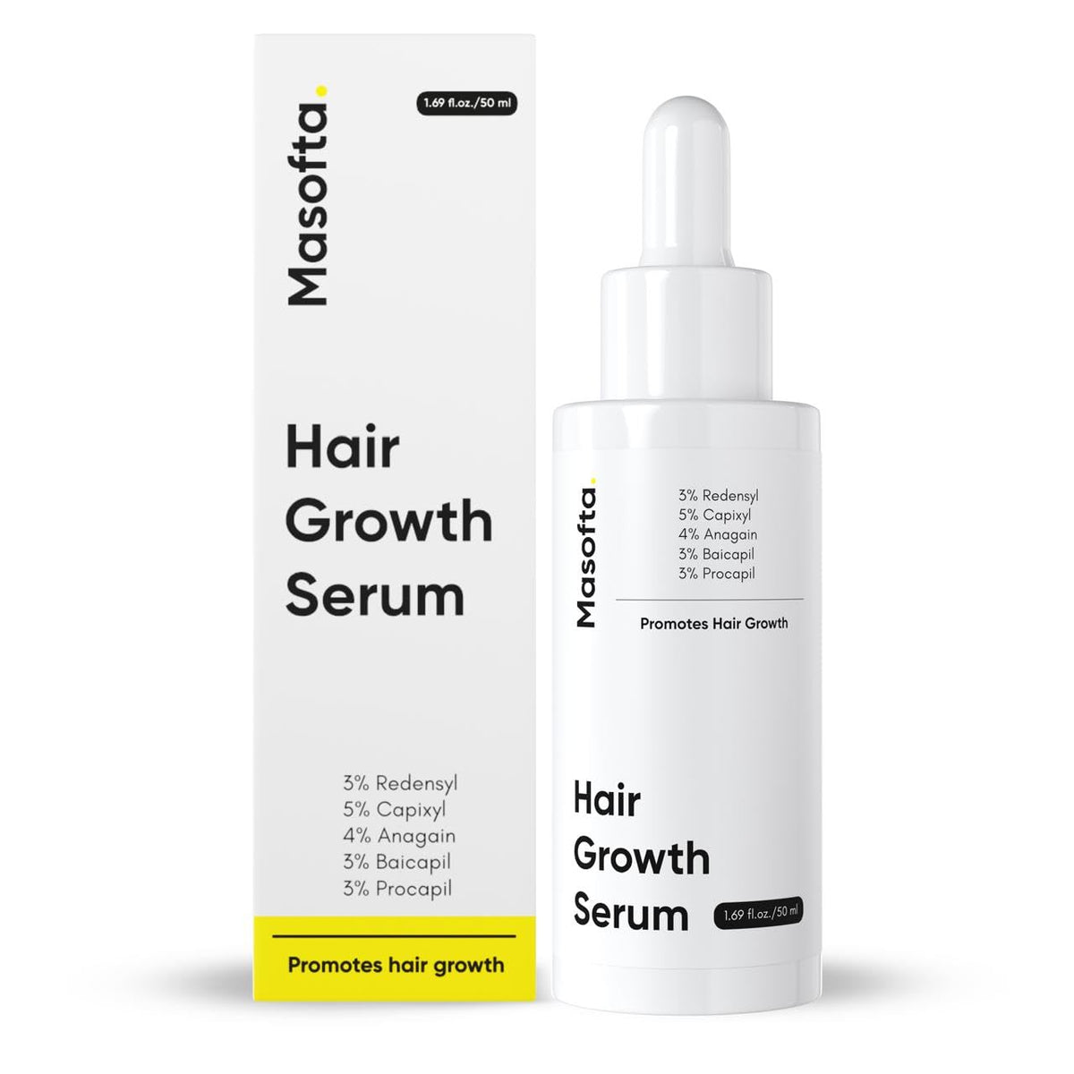 Masofta Hair Growth Serum bottle close-up for scalp nourishment and care