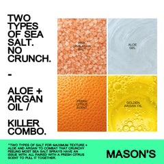 Mason’s Pomade Sea Salt Spray hands applying for textured style.