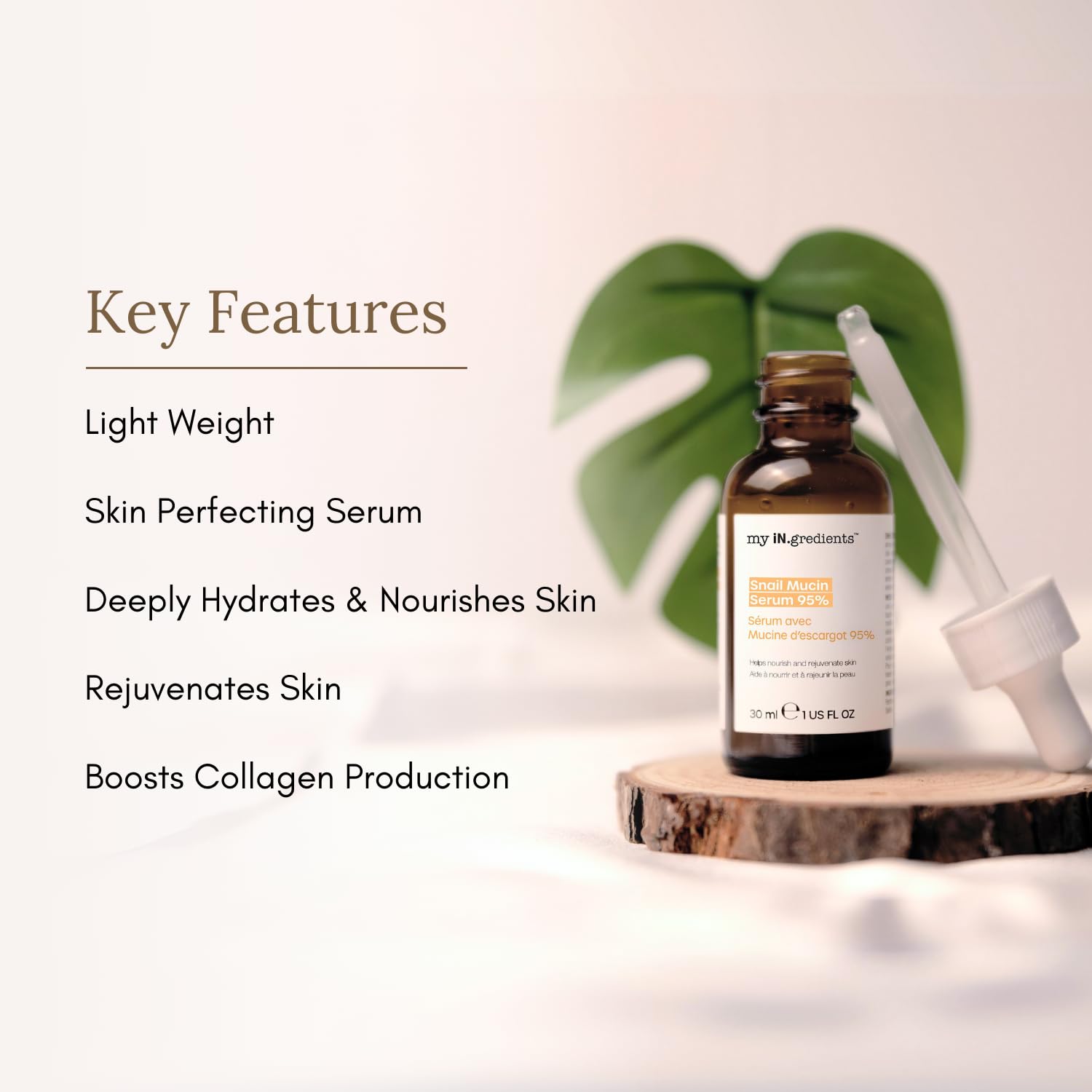 Masque Bar Snail Mucin Serum texture close-up shows light, fast-absorbing formula.