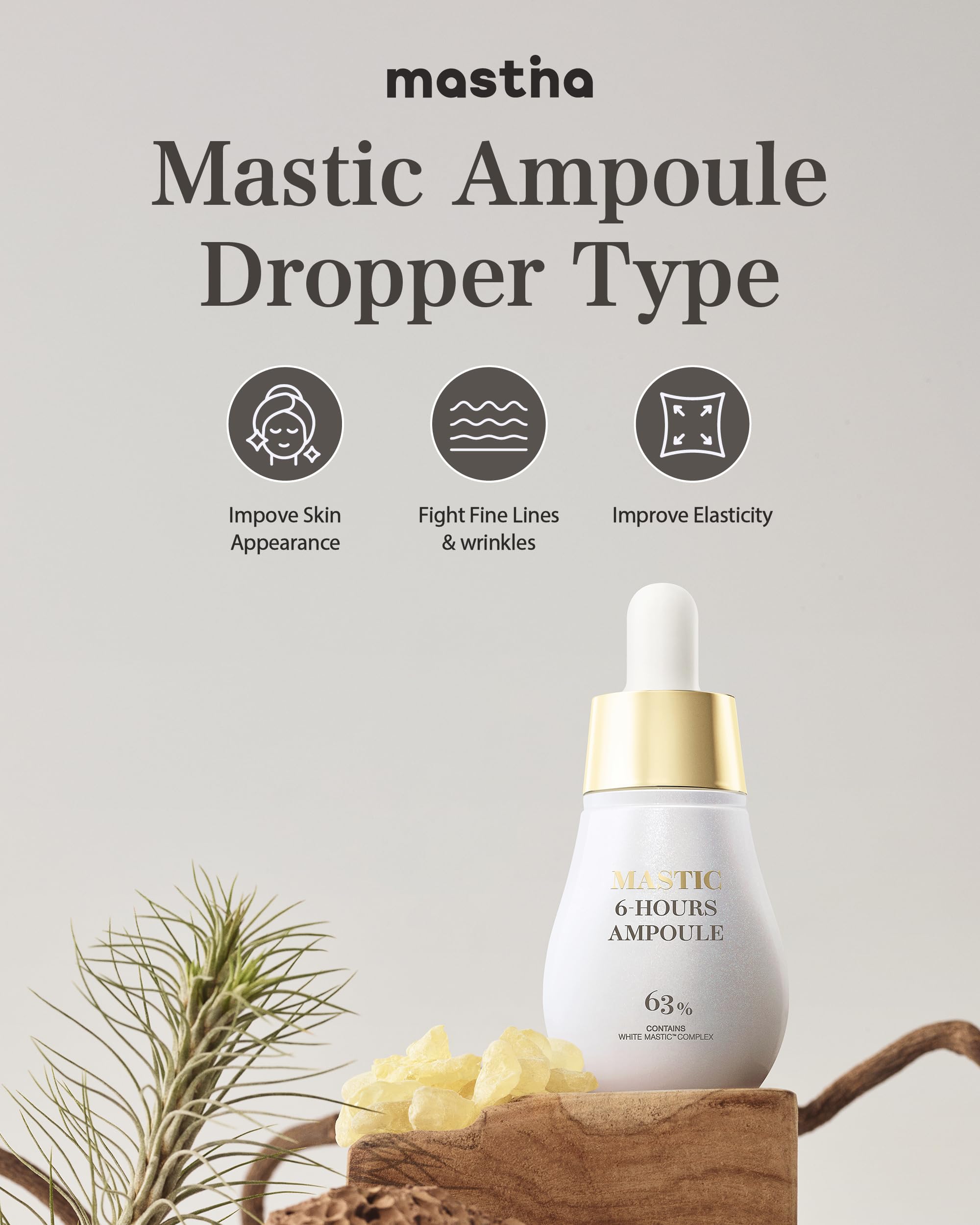 Mastina Mastic Ampoule White Mastic Complex close-up at 630,000 ppm for radiant skin