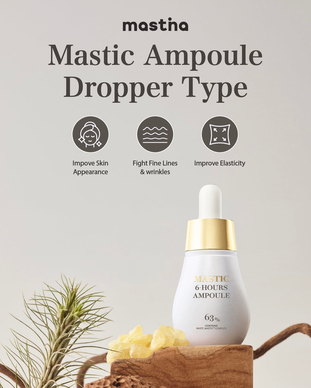 Mastina Mastic Ampoule White Mastic Complex close-up at 630,000 ppm for radiant skin