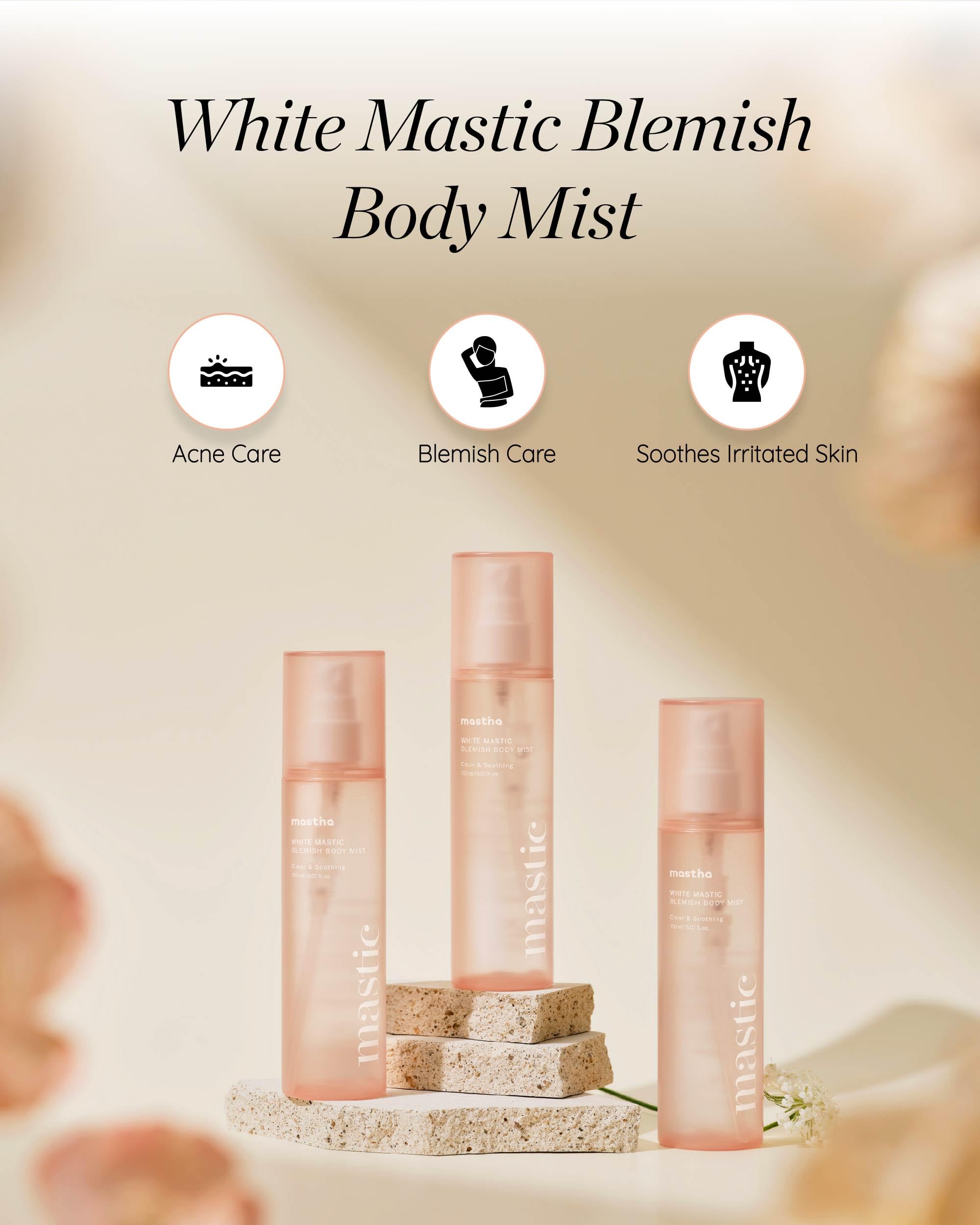MASTINA White Mastic Cooling Body Mist 360° spray showing full-body coverage