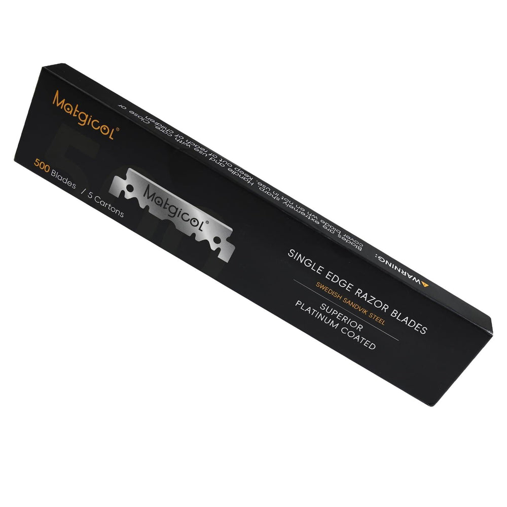 MATGICOL single-edge blade refill close-up showing universal fit and precision.