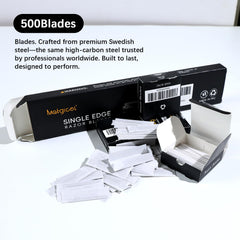 MATGICOL Swedish stainless steel blades emphasizing sharpness and durability.