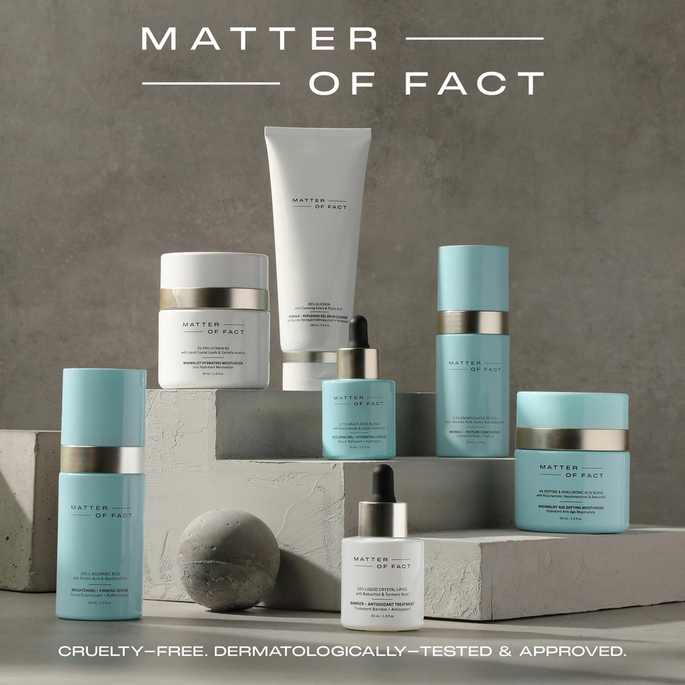 Matter of Fact Antioxidant Ferulic Acid close-up on bottle label.