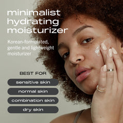 MATTER OF FACT Minimalist Hydrating Moisturizer pump closeup showing fast-absorbing texture.