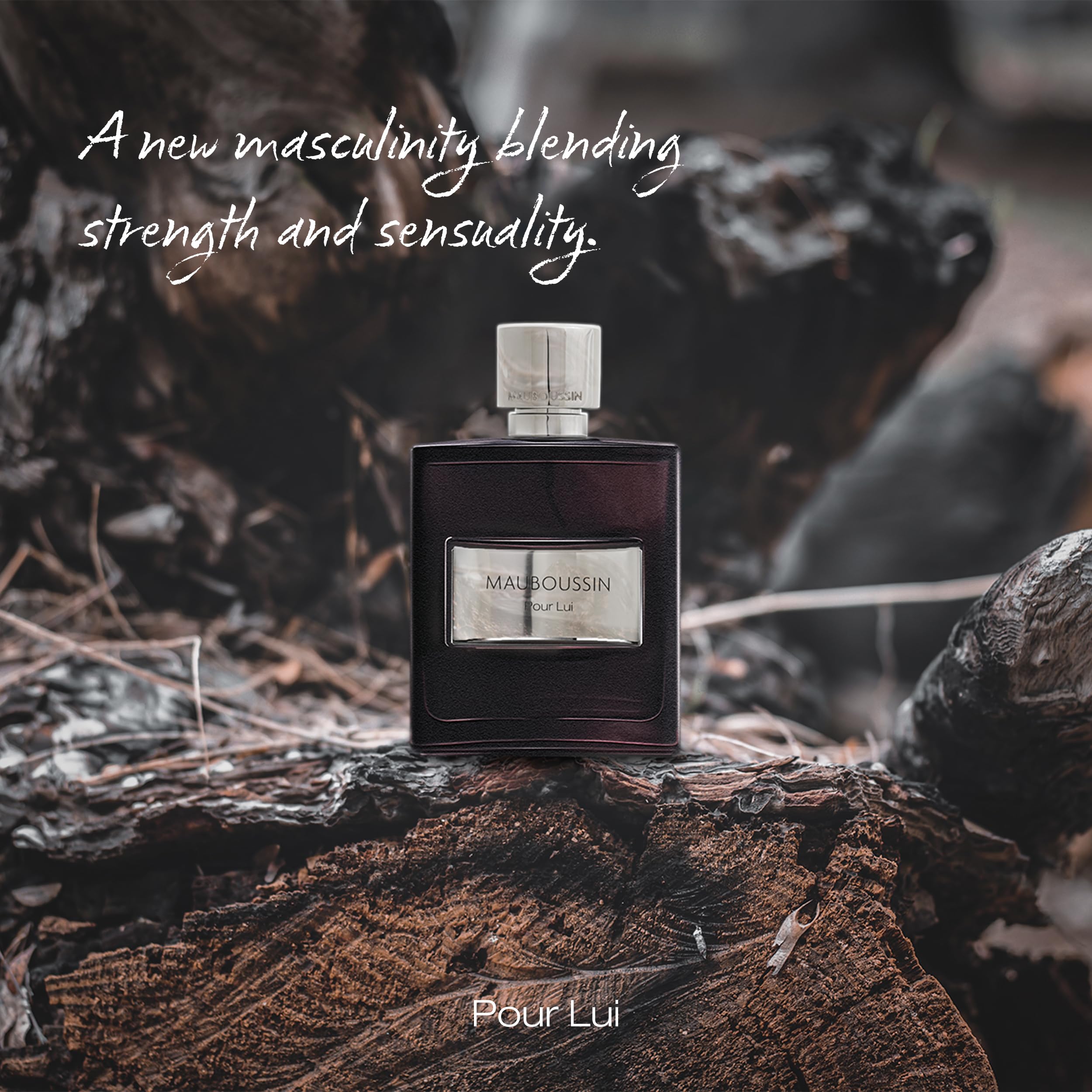 Mauboussin Pour Lui bottle wood base highlights masculine contrast and durability