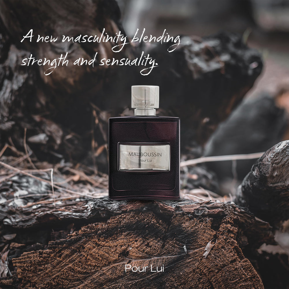 Mauboussin Pour Lui bottle wood base highlights masculine contrast and durability