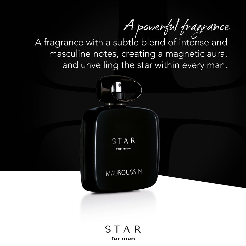 Mauboussin Star For Men heart-notes reveal saffron and incense for sophisticated warmth