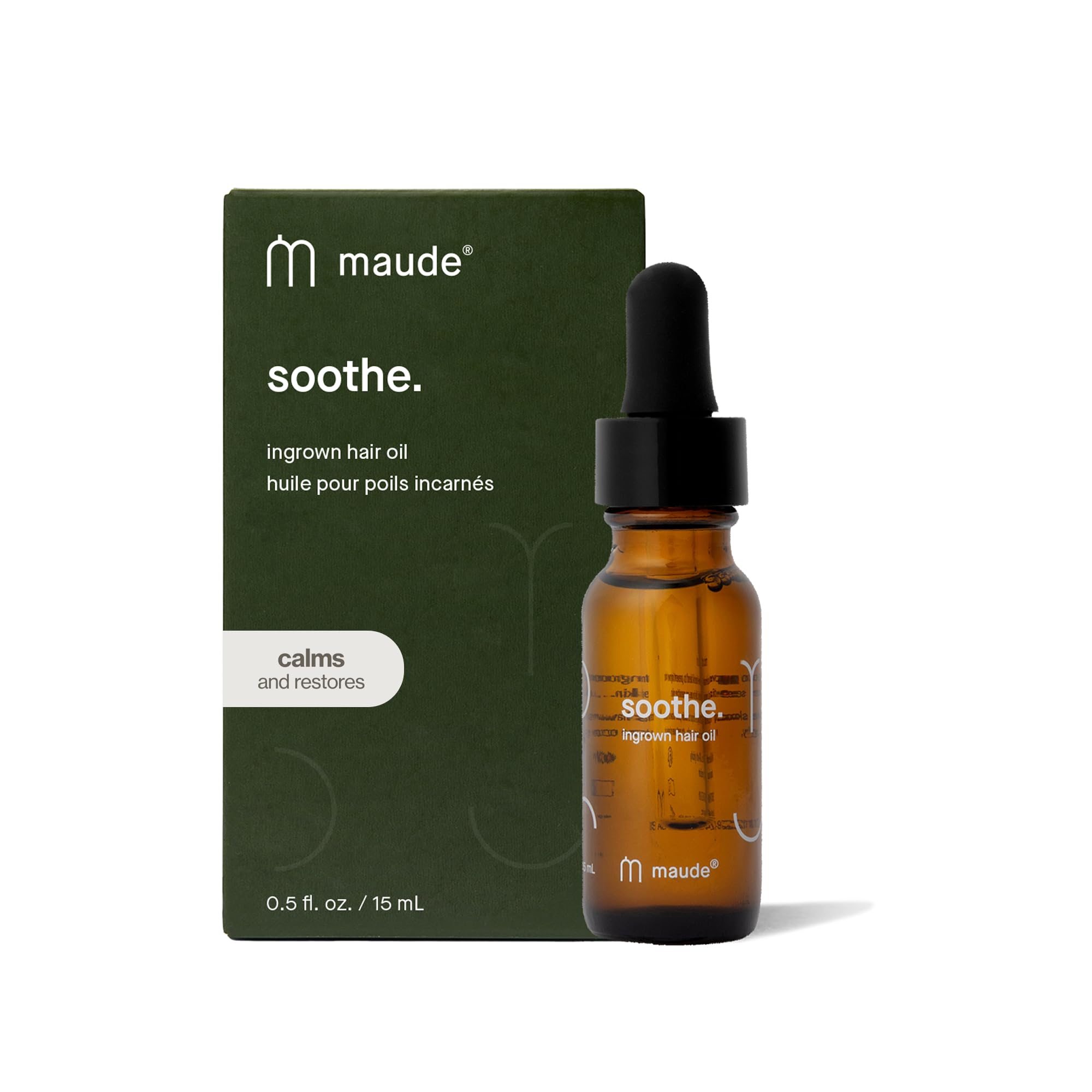 Maude Soothe ingrown hair oil bottle for post-shave care and irritation relief.