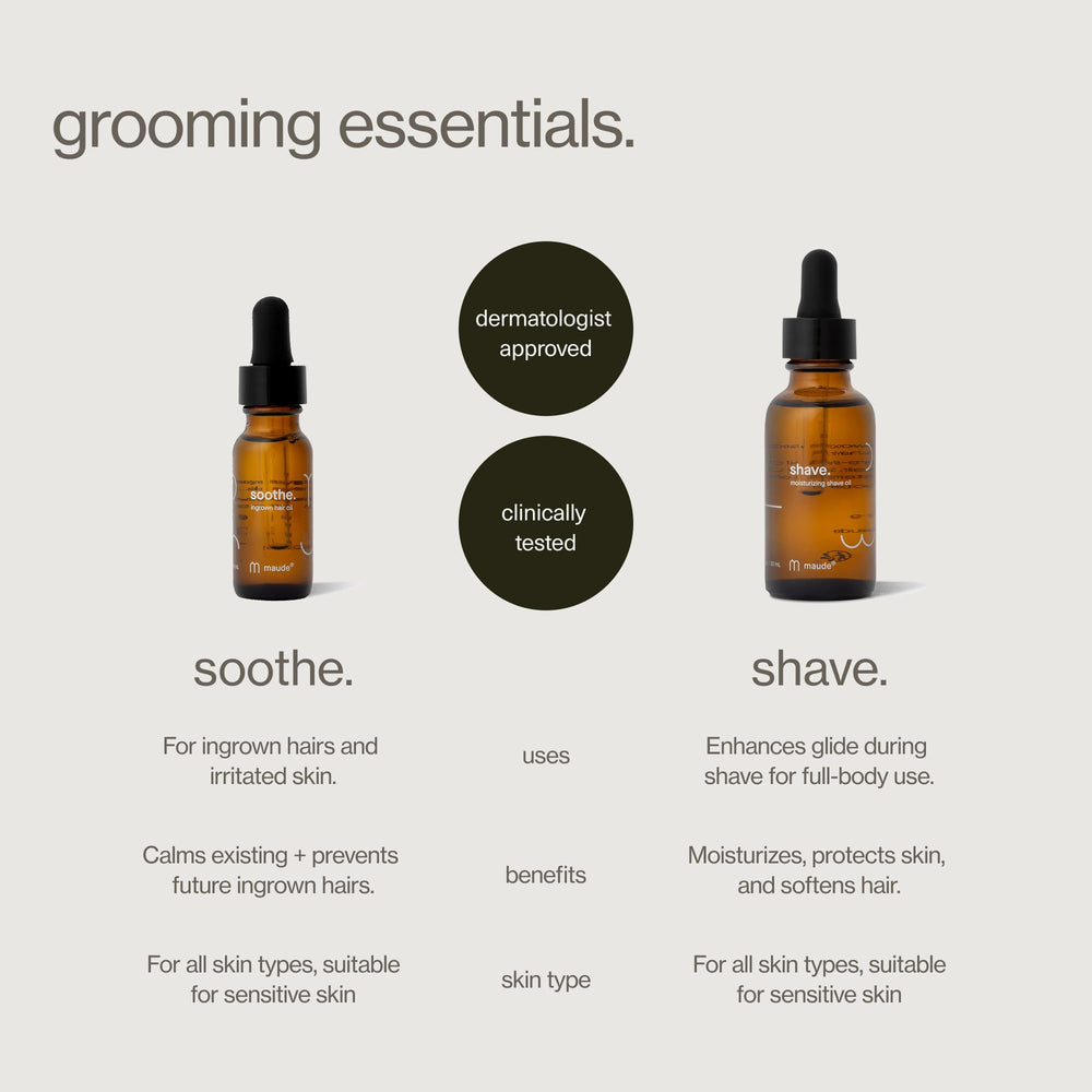 Maude Soothe post-shave routine application dropper for targeted care.