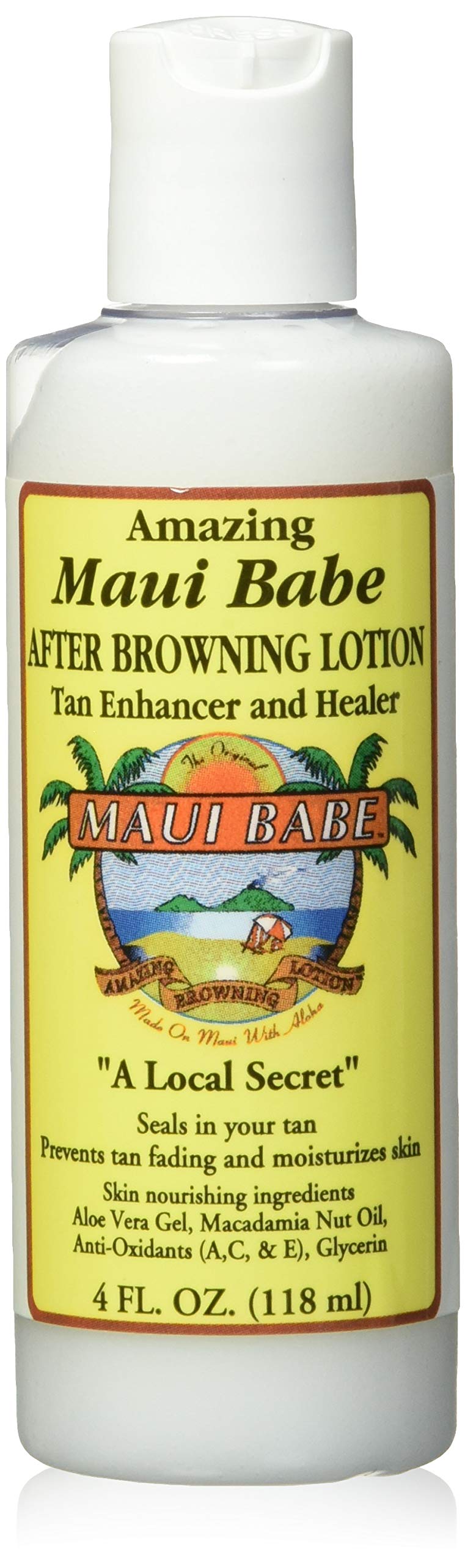 Maui Babe After Browning Lotion bottle front view for tan sealing and hydration.