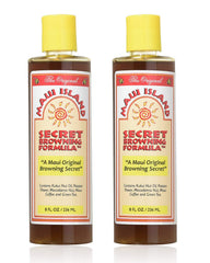 Maui Island Secret Browning Formula bottle highlights a fast, deep tan with minimal sun exposure.