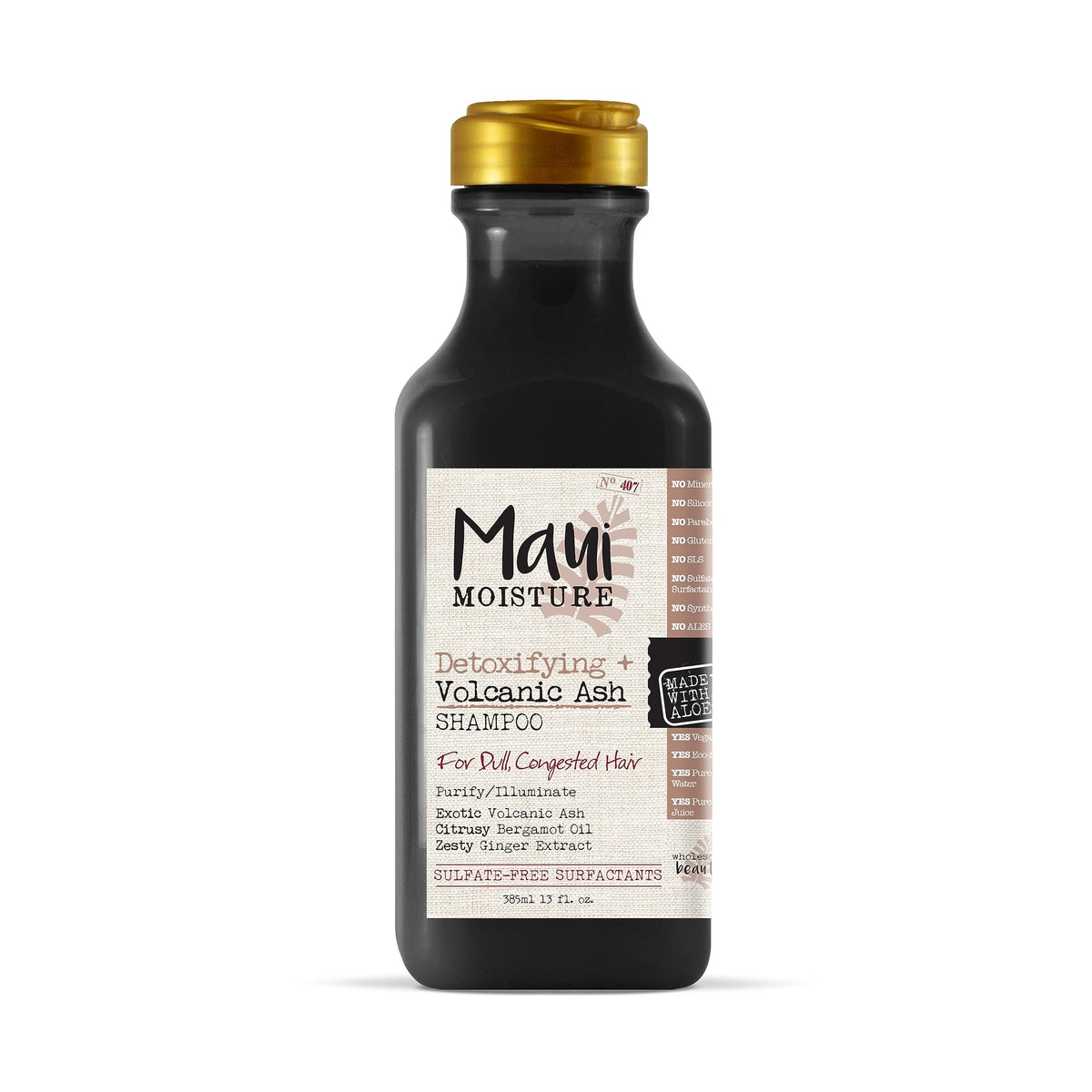 Maui Moisture Detoxifying Volcanic Ash shampoo bottle showing tropical freshness