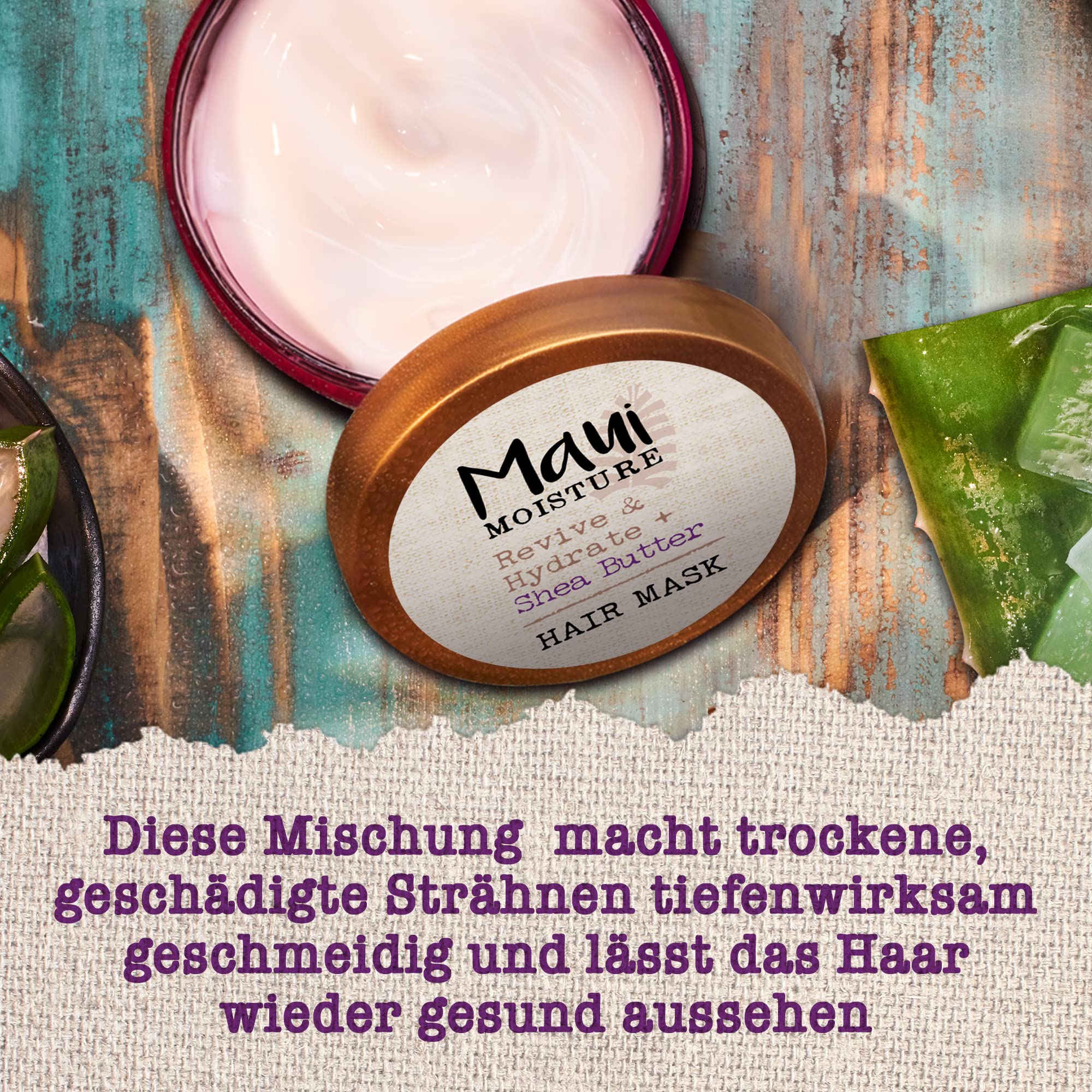 Scoop shows rich texture of Maui Moisture mask for luxurious conditioning.