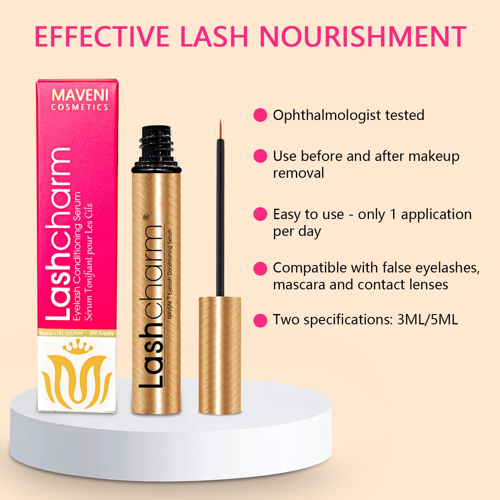 MAVENI lash serum liquid gloss texture ideal for daily wear.
