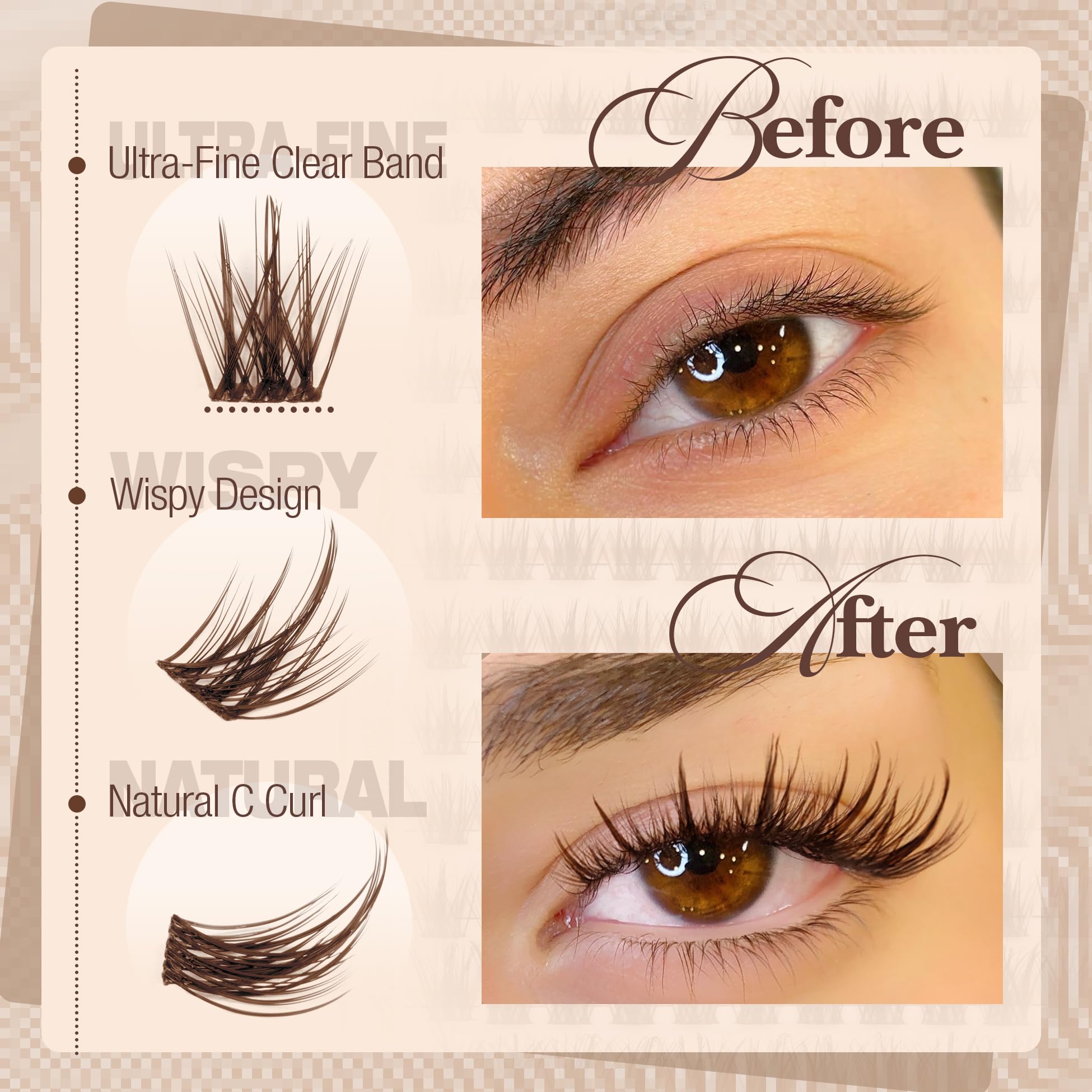 Butterfly-soft C-Curl lashes hug the lash line for a wide-awake look.