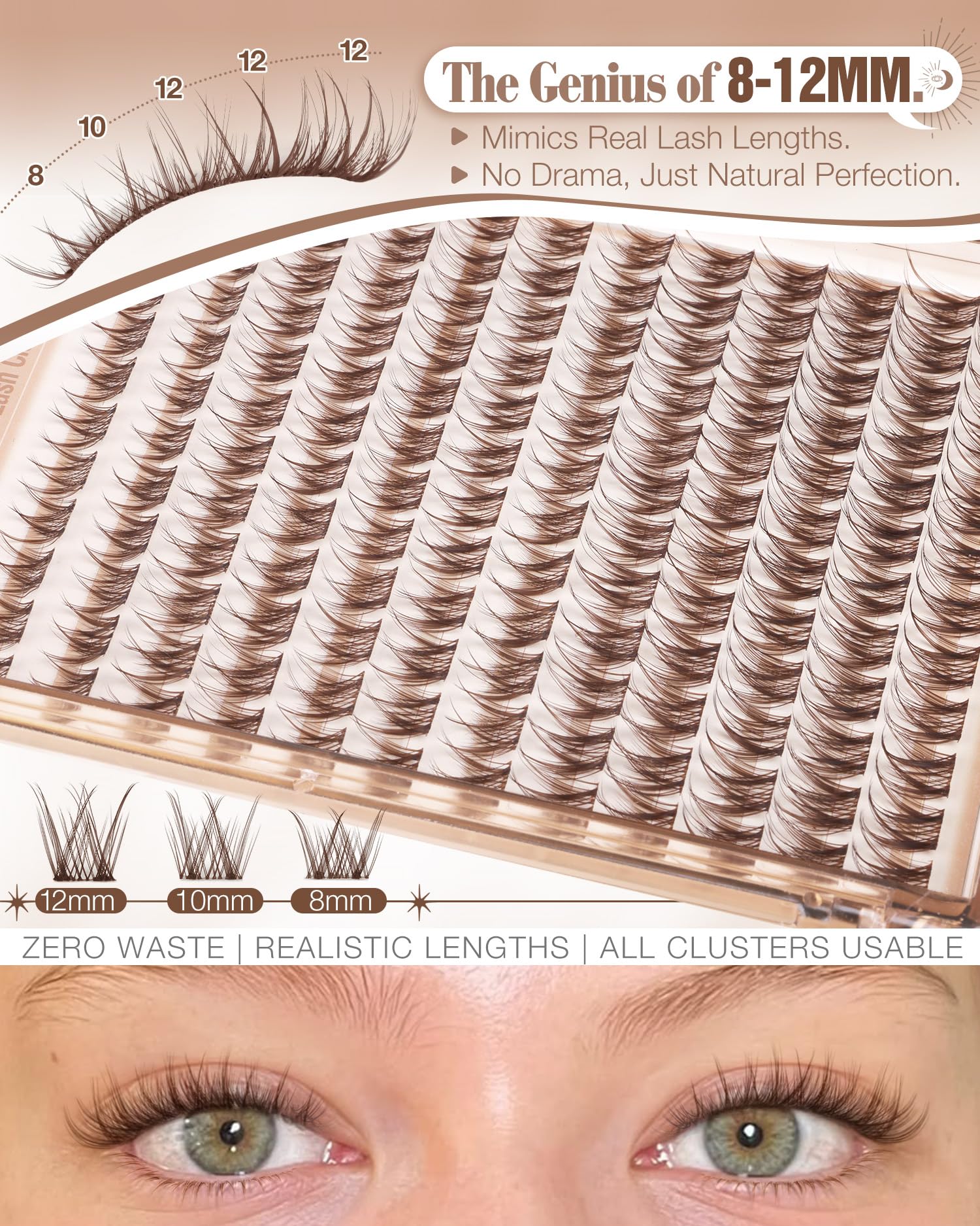 Mavphnee brown lash clusters 10mm visual for subtle volume
