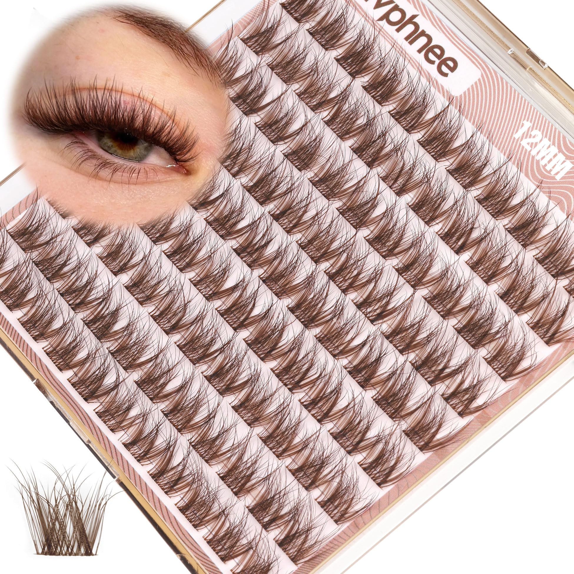 Mavphnee Brown Lash Clusters 12mm for natural daily fullness.