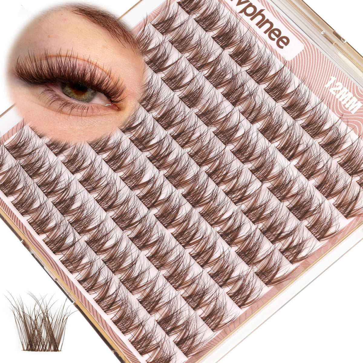 Mavphnee Brown Lash Clusters 12mm for natural daily fullness.