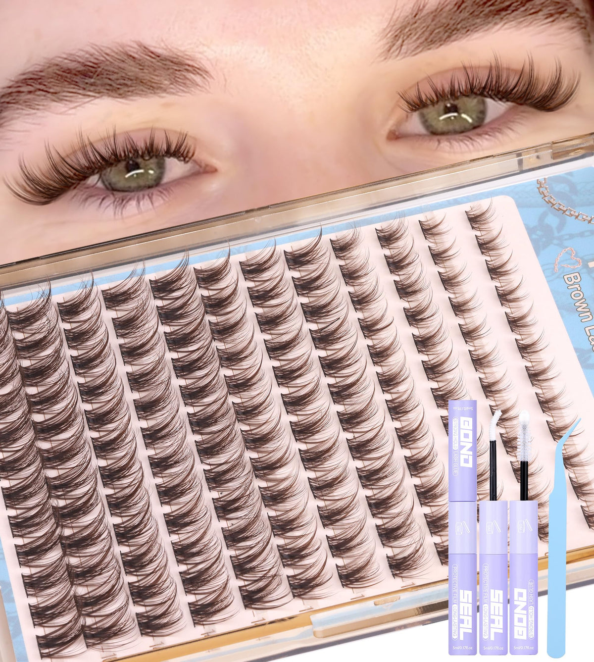 Mavphnee brown lash clusters 8-16mm for natural texture and easy DIY application